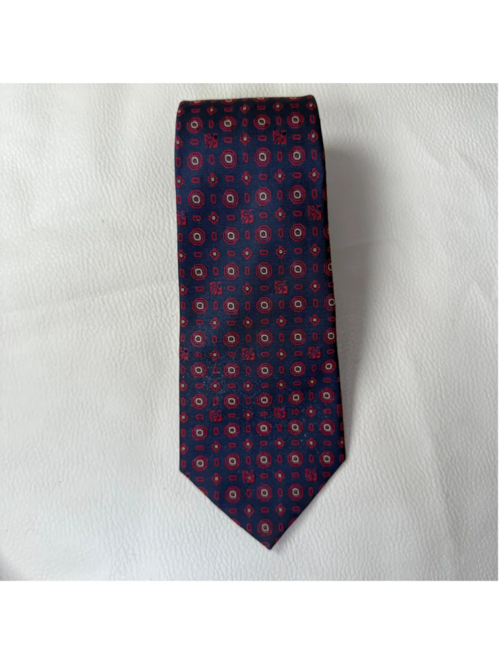 Oobe Altamonte 100% Silk Tie Navy Red Geometric Mens Necktie